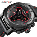 RISTOS 9341 Multifunction Leather Watches Men Fashion Sport Quartz Watch Reloj Masculino Hombre Digital Analog LED Wristwatch